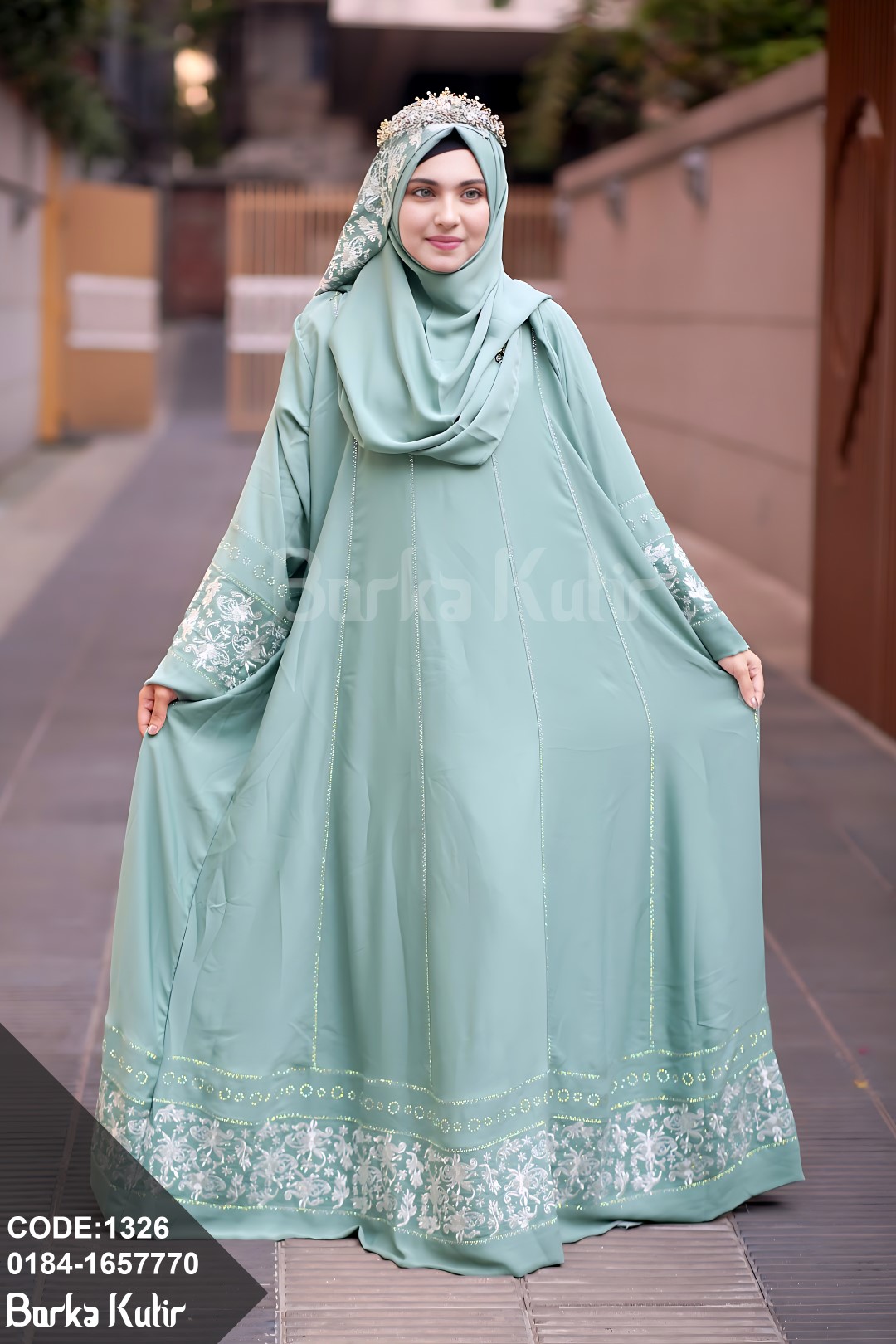 Gown Style Embroidey and Stone work borka Powder blue