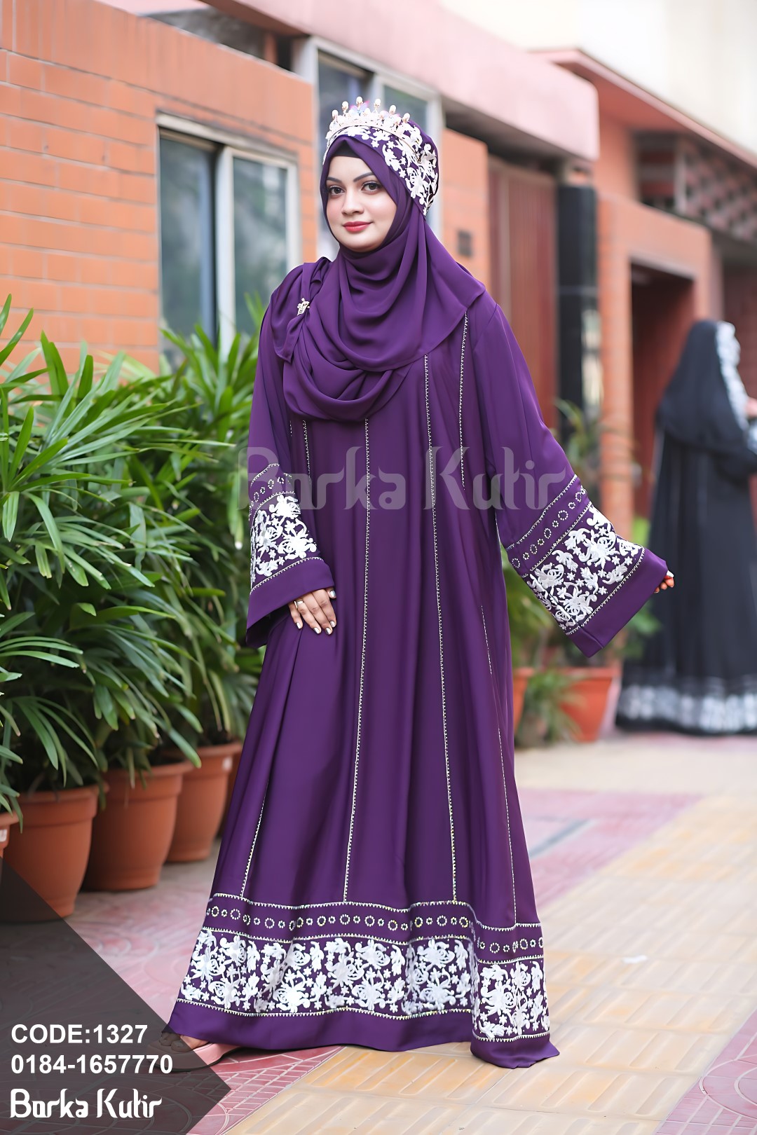 Gown Style Embroidey and Stone work borka Purple