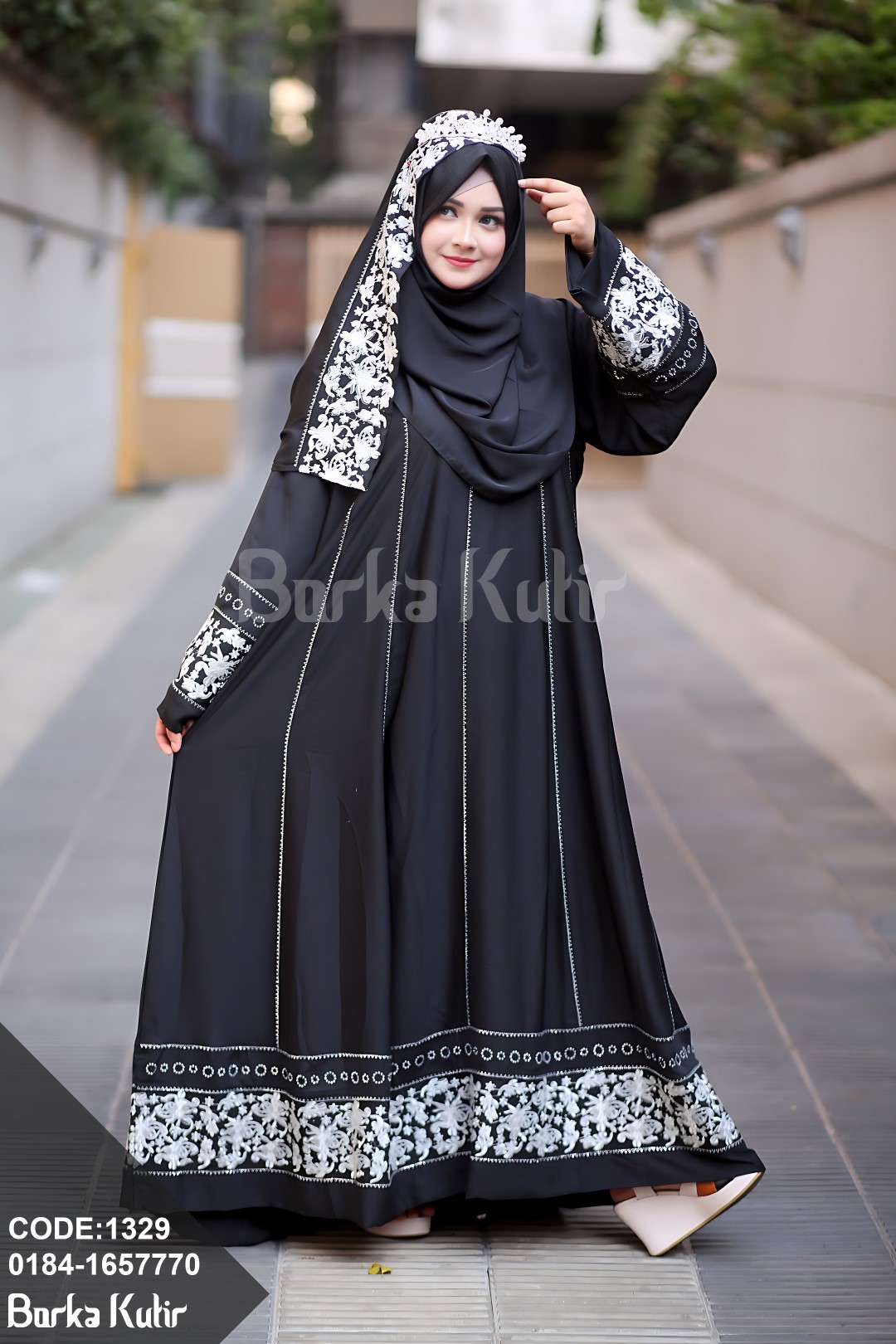 Gown Style Embroidey and Stone work borka Black