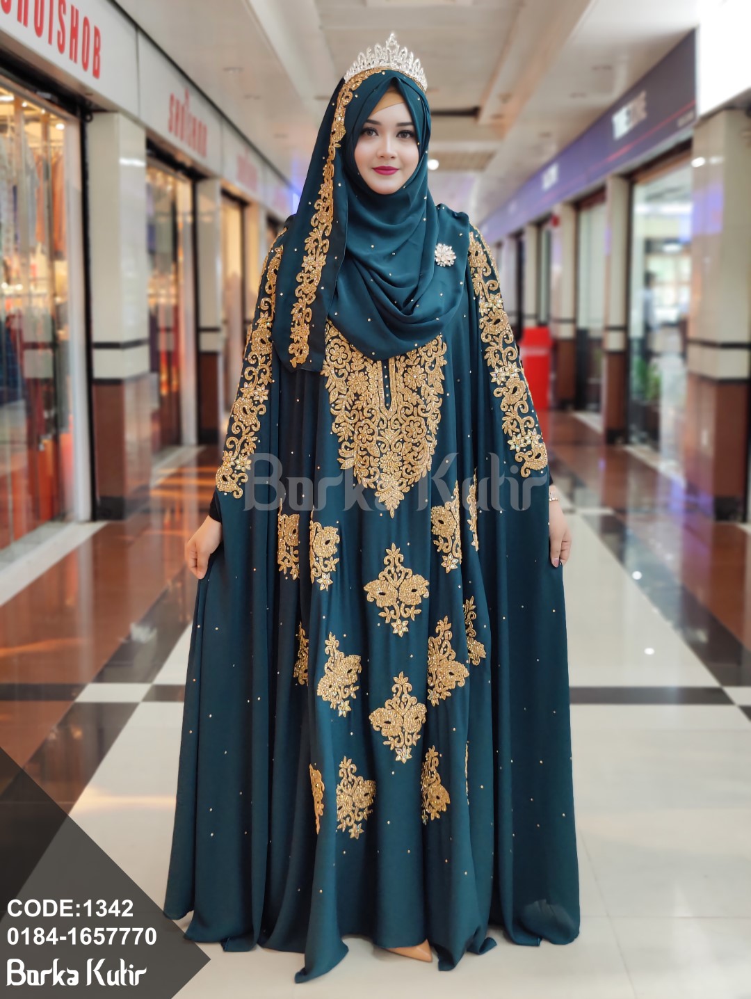 Queenee Bridal Abaya Sea Green