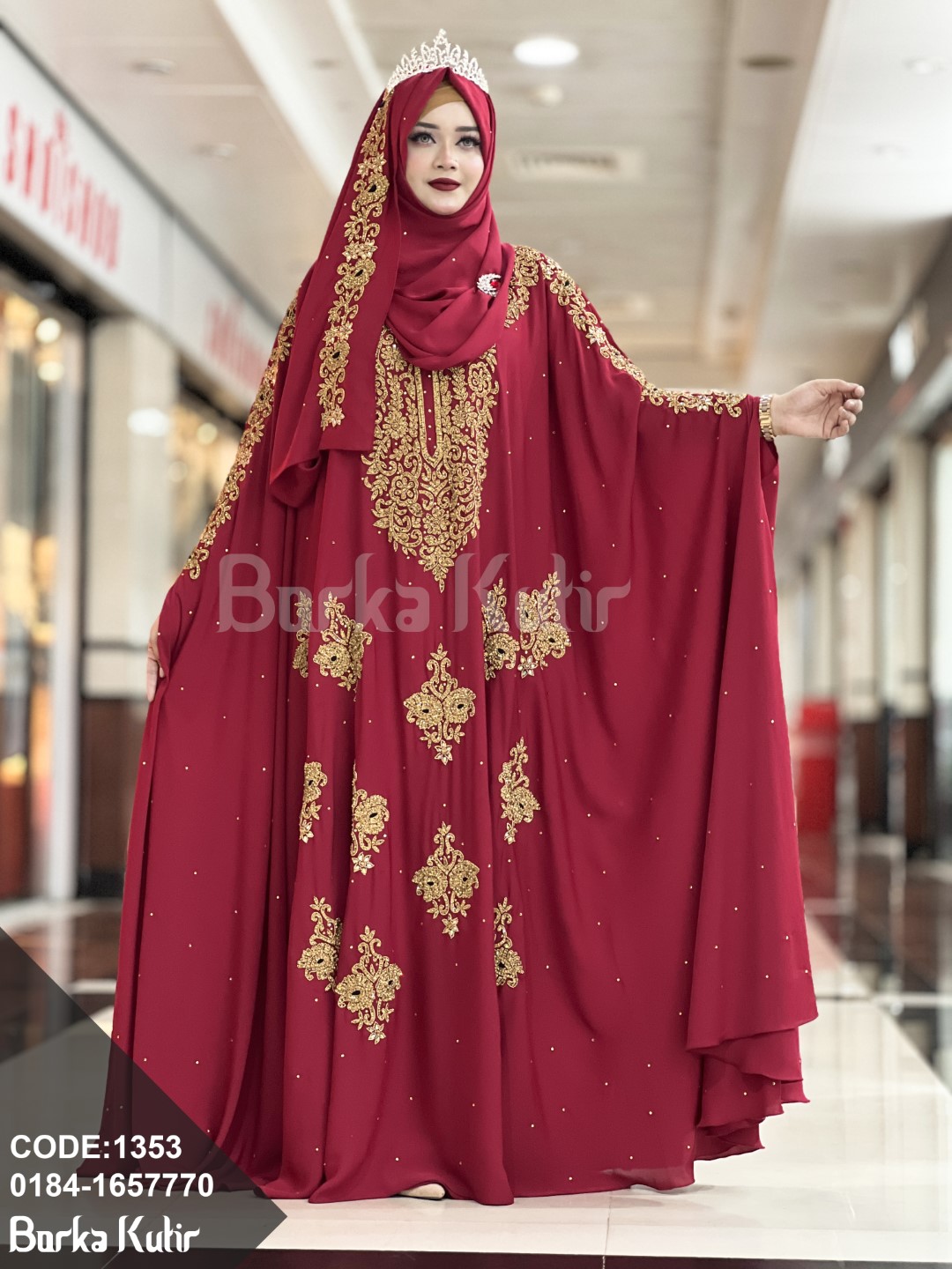 Queenee Bridal Abaya Maroon