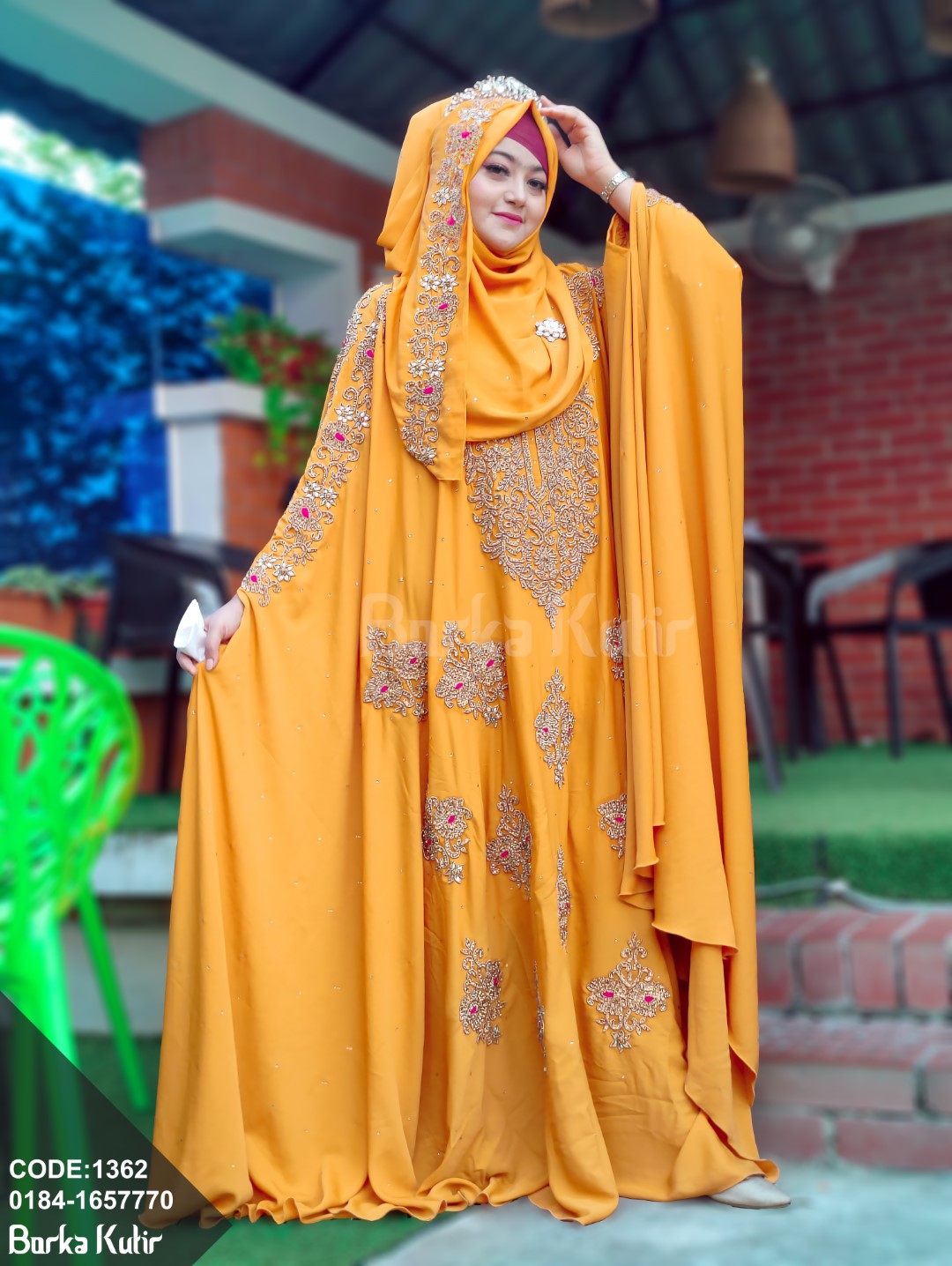 Queenee Bridal Abaya Mustard Yellow