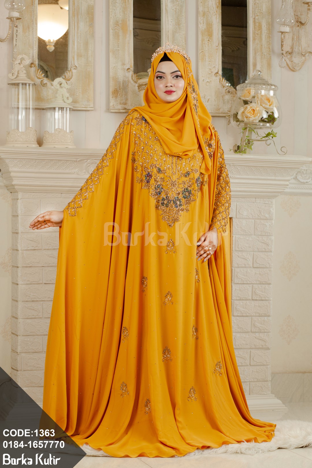 Royal Bridal Abaya Mustard Yellow