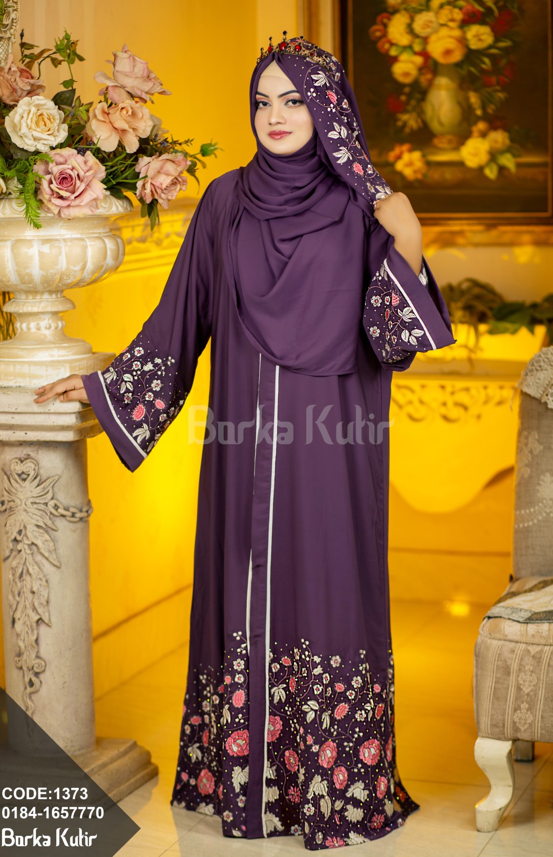 Floral design Embroidey and Stone work borka purple