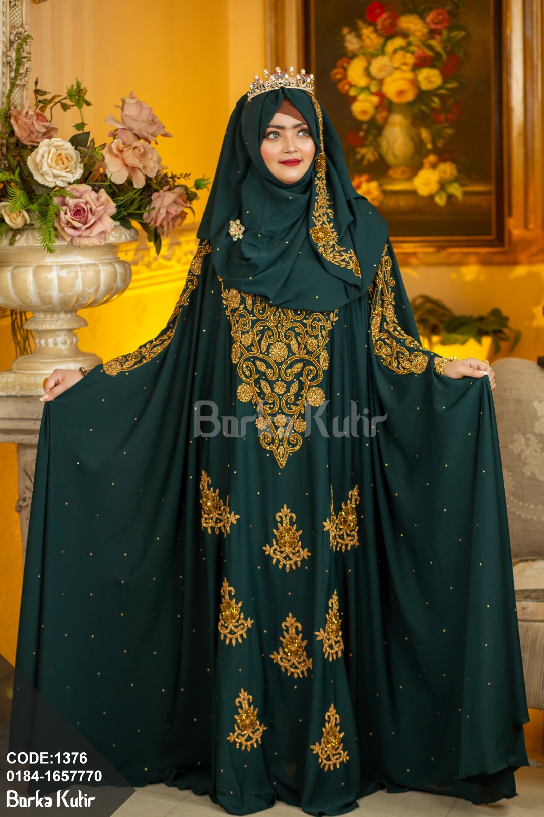 Majestic Bridal Abaya Sea Green