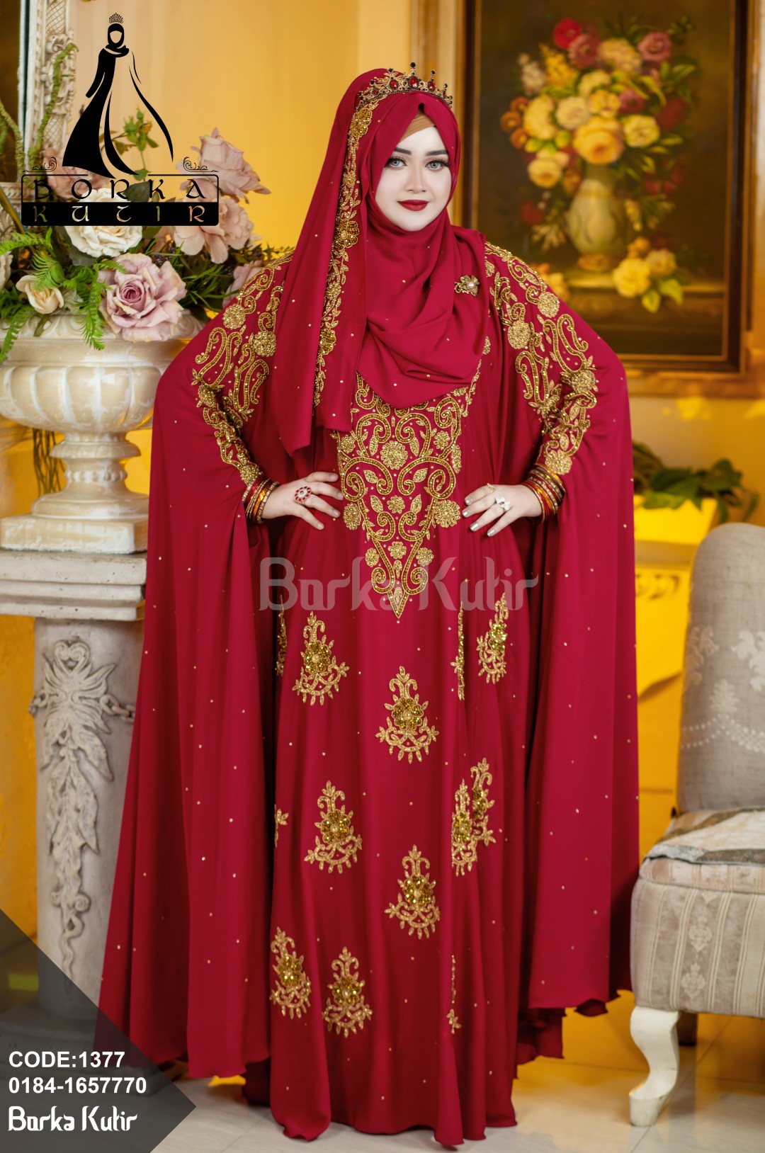 Majestic Bridal Abaya red maroon