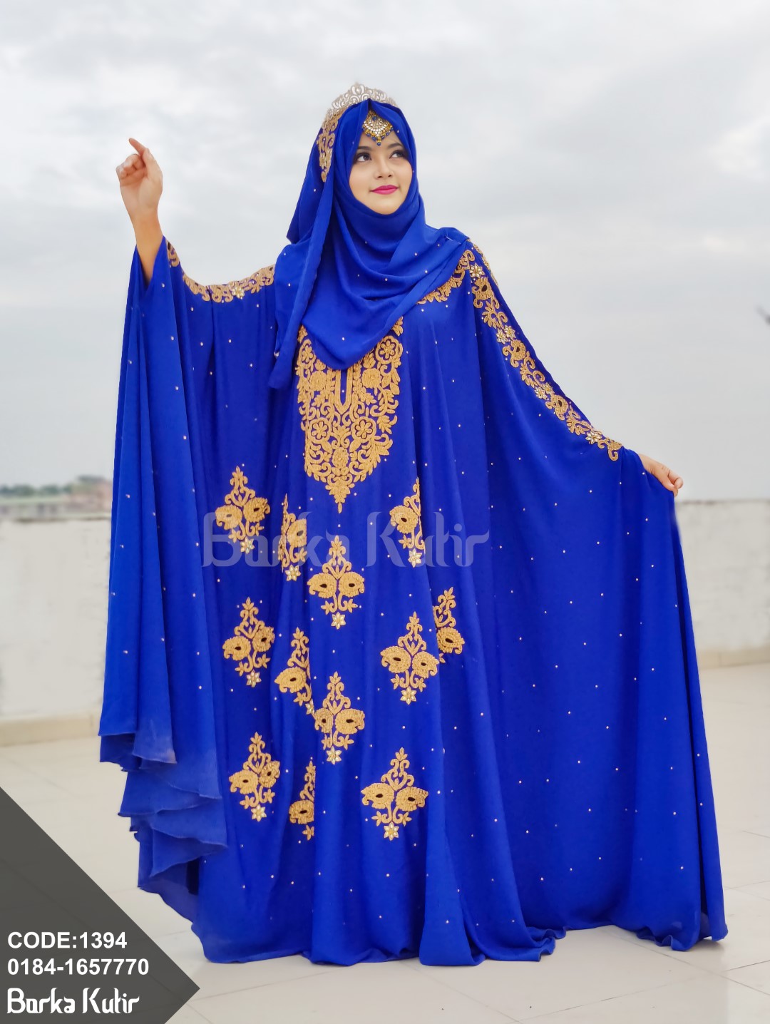 Queenee Bridal Abaya Royal Blue