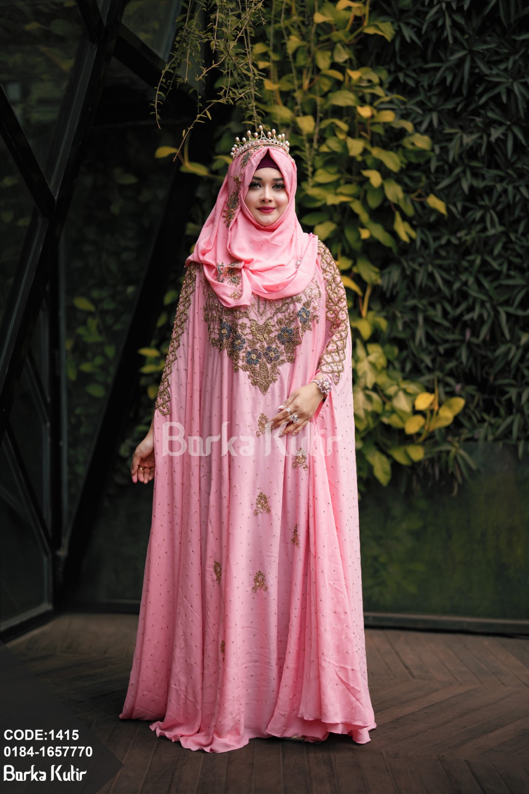 Royal Bridal Abaya bright crystal pink