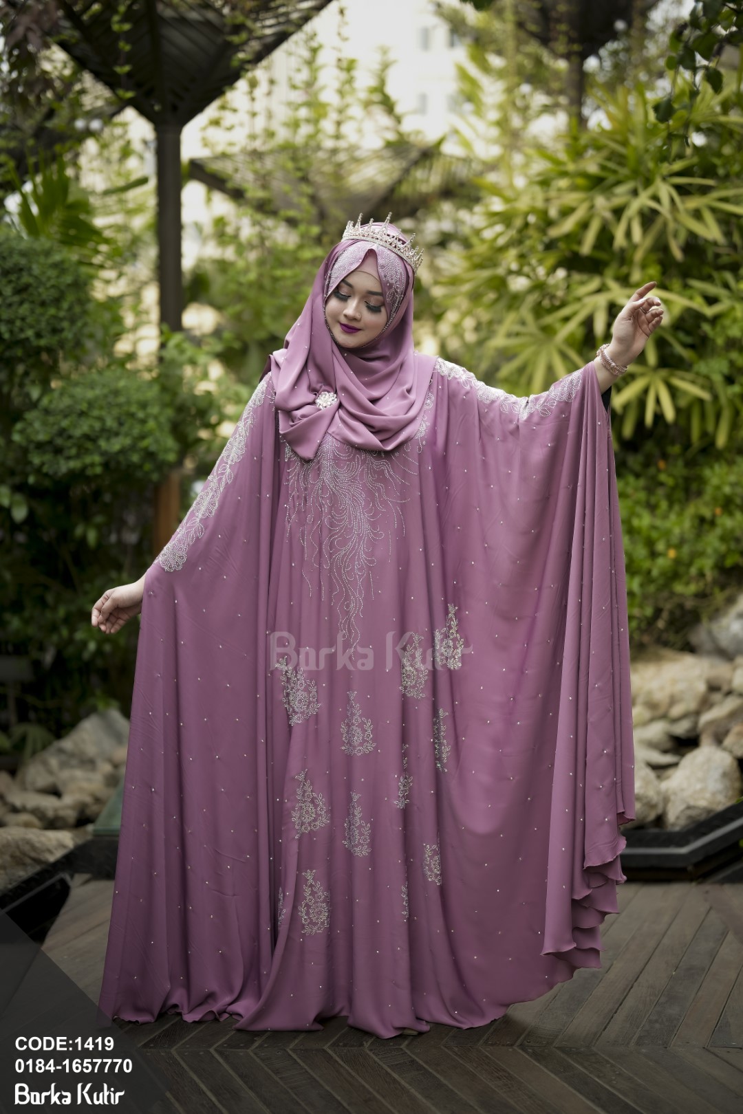 Elegent Stone Work Abaya easter pink