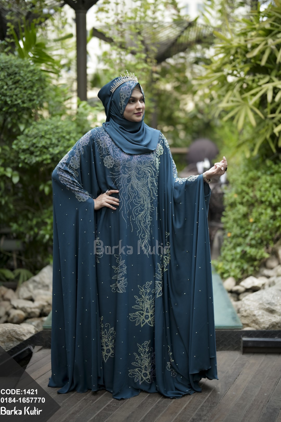 Elegent Stone Work Abaya sea green