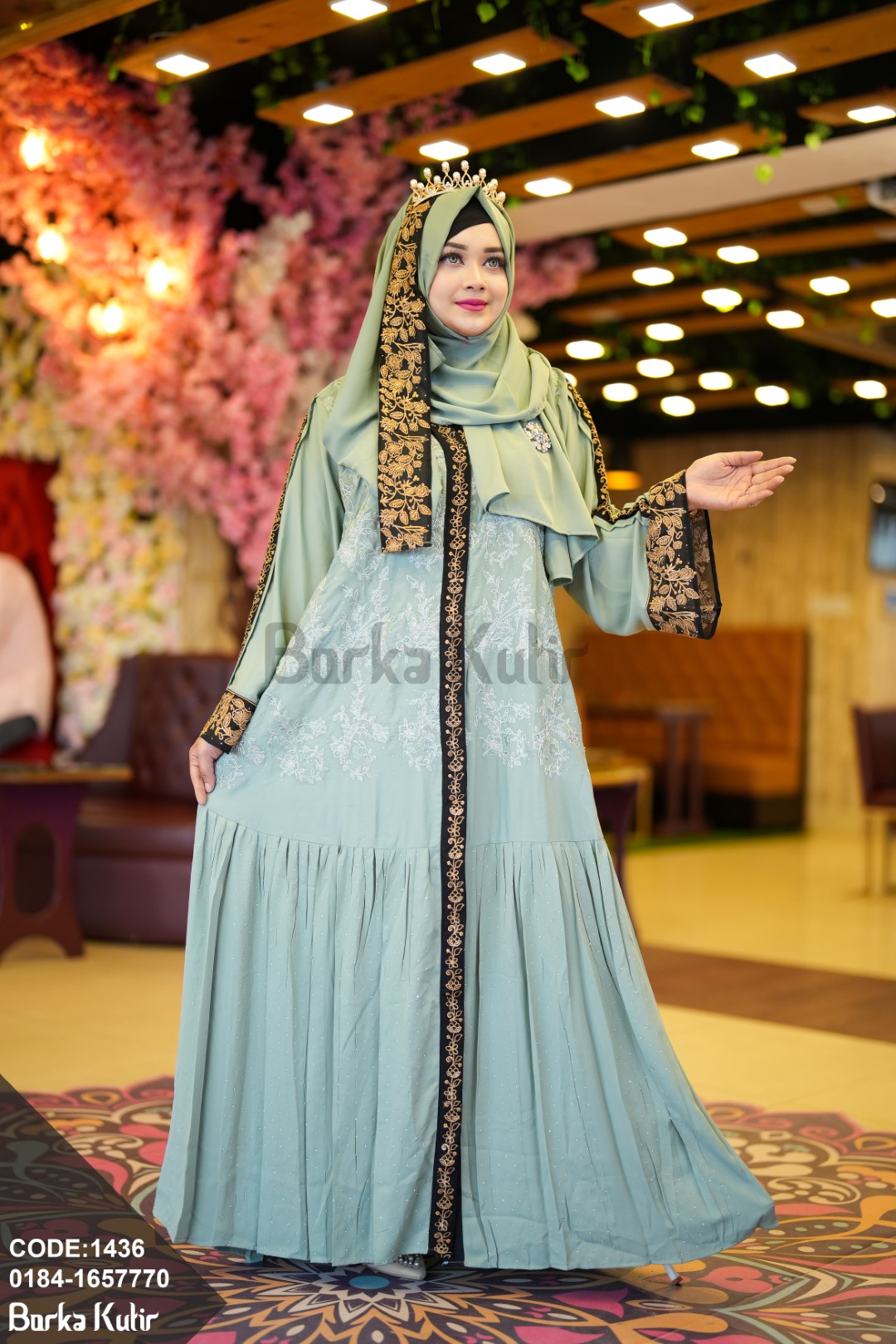 Embroidey and Stone work borka powder blue color
