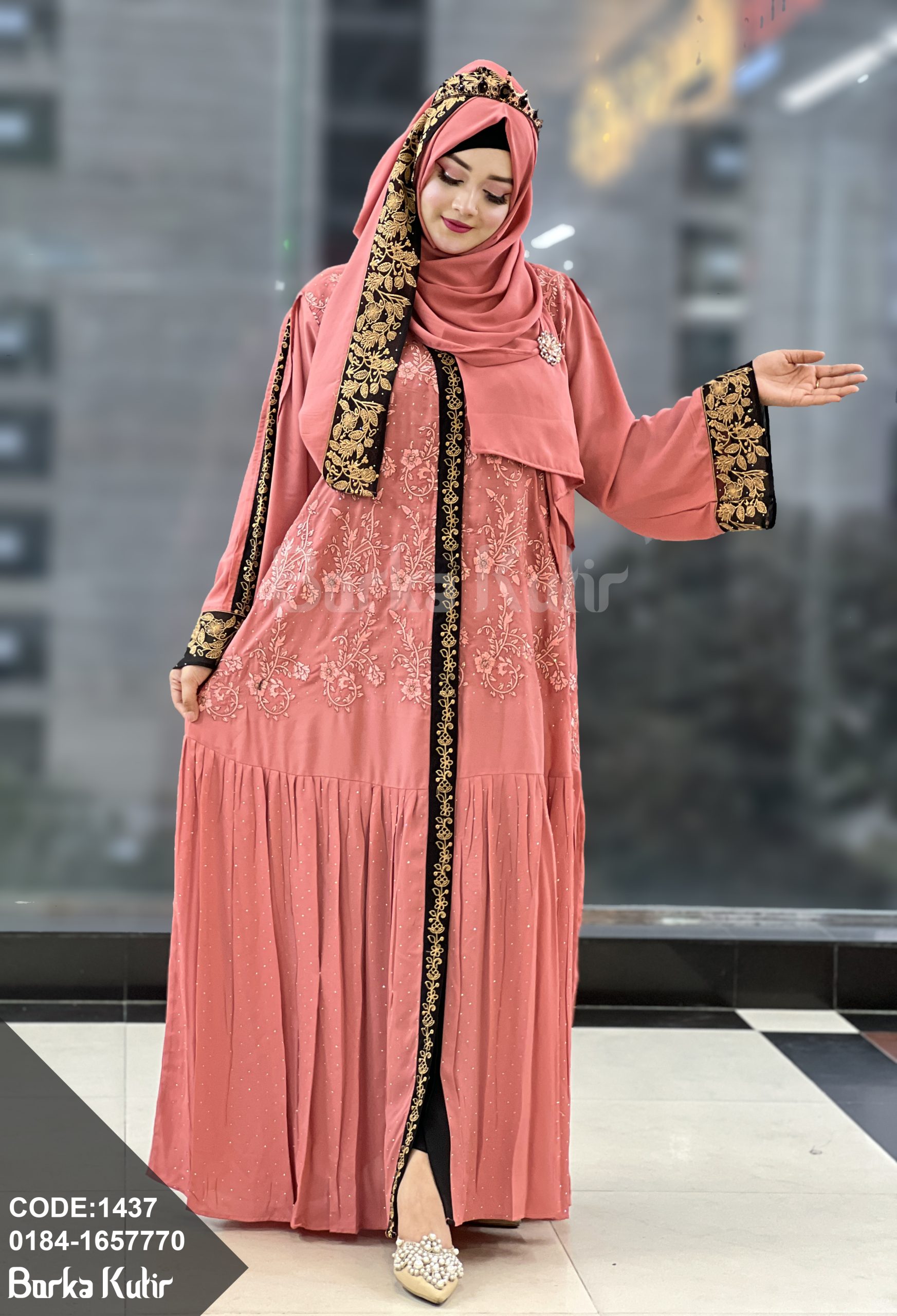Embroidey and Stone work borka rose pink