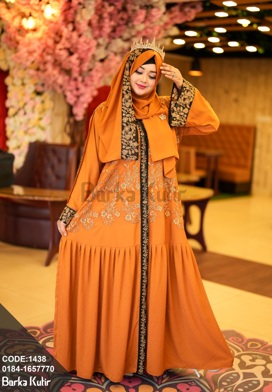 Embroidey and Stone work borka tangerine/ brick color