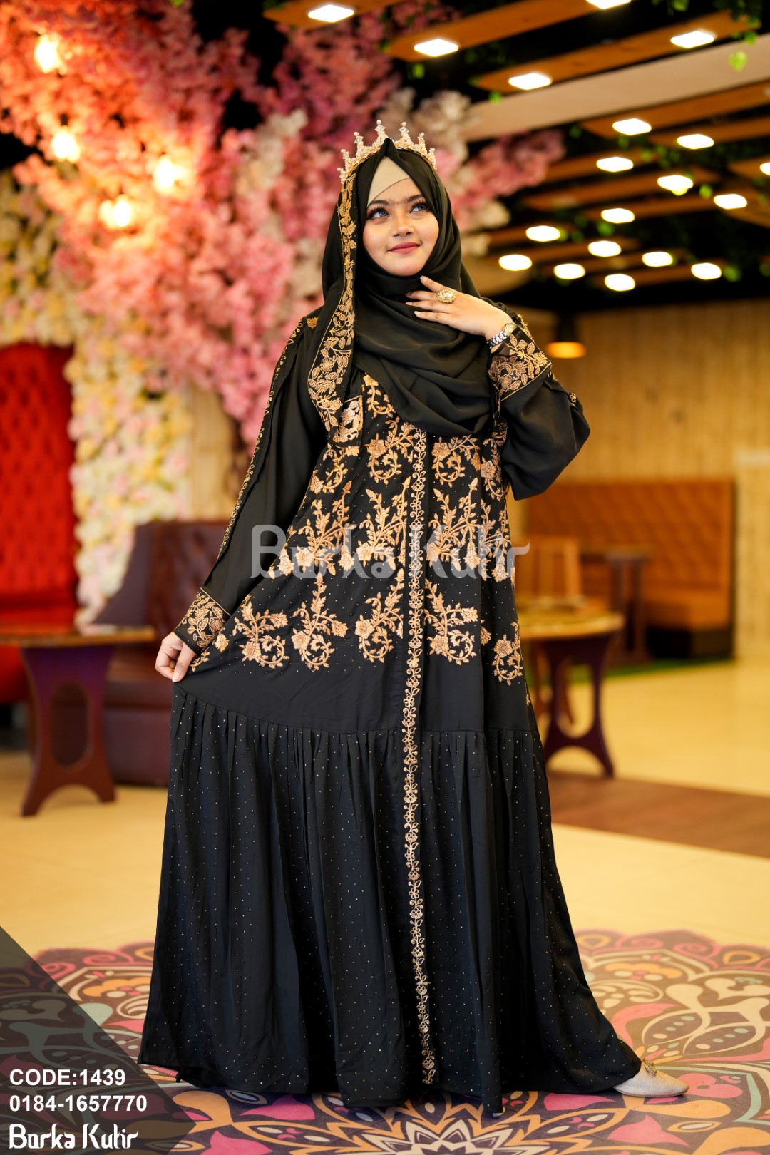 Embroidey and Stone work borka Black