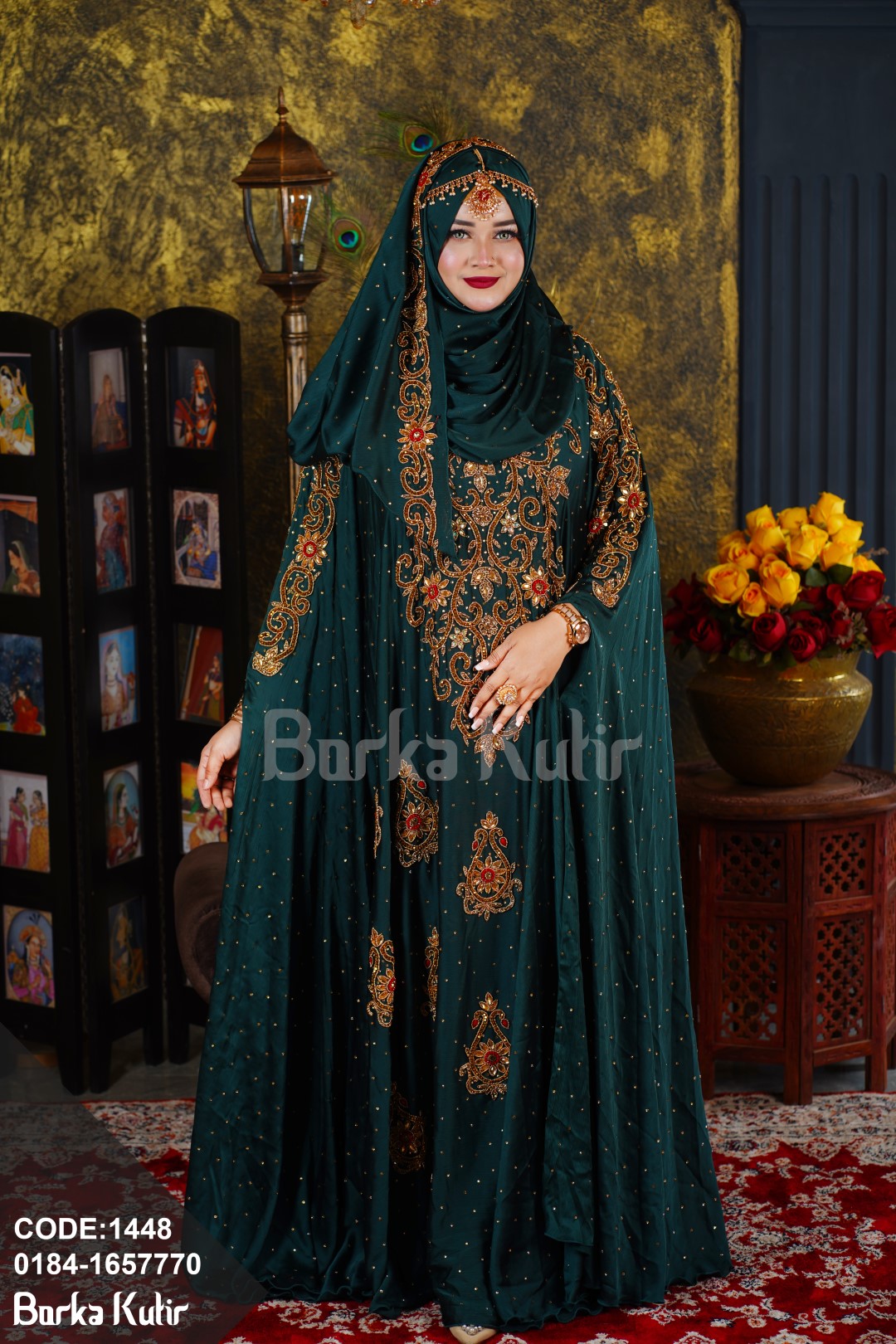 Majestic Bridal Abaya S2- Bottle-Green