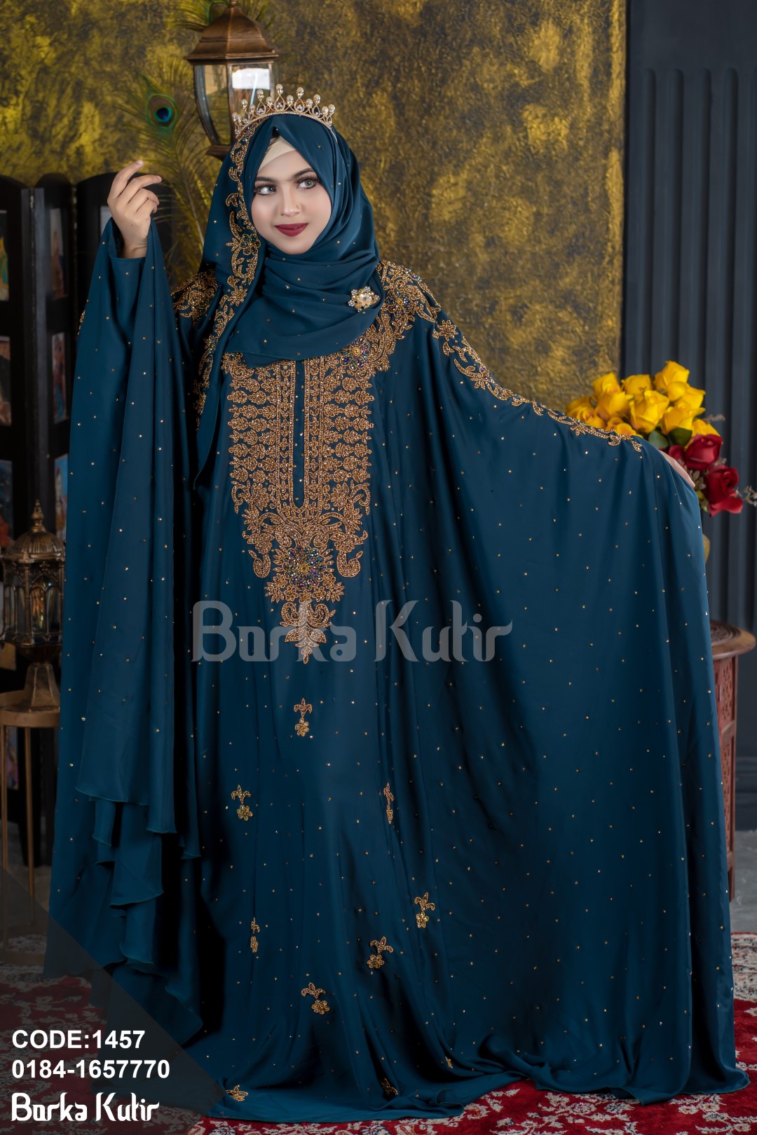Queniee Bridal Abaya S2 Sea Green